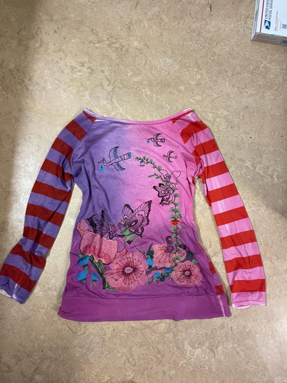 Custo Barcelona Purple and Pink Ombre Top with Black Accent - Picture 2 of 8